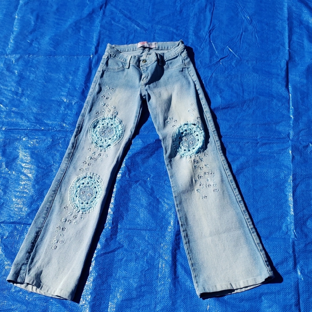 Embroidered Light Blue Flare Jeans